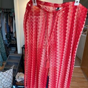 BECCA Red and Orange Crochet Fabric Swim Cover Up Pants